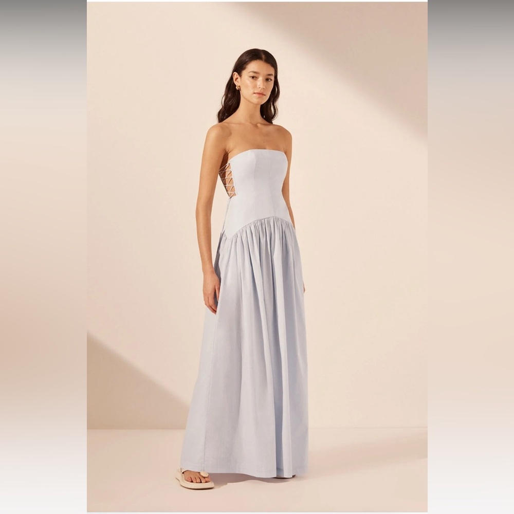 [Sold] Shona Joy Amada Lace Up Strapless Maxi Dress - Ice Blue